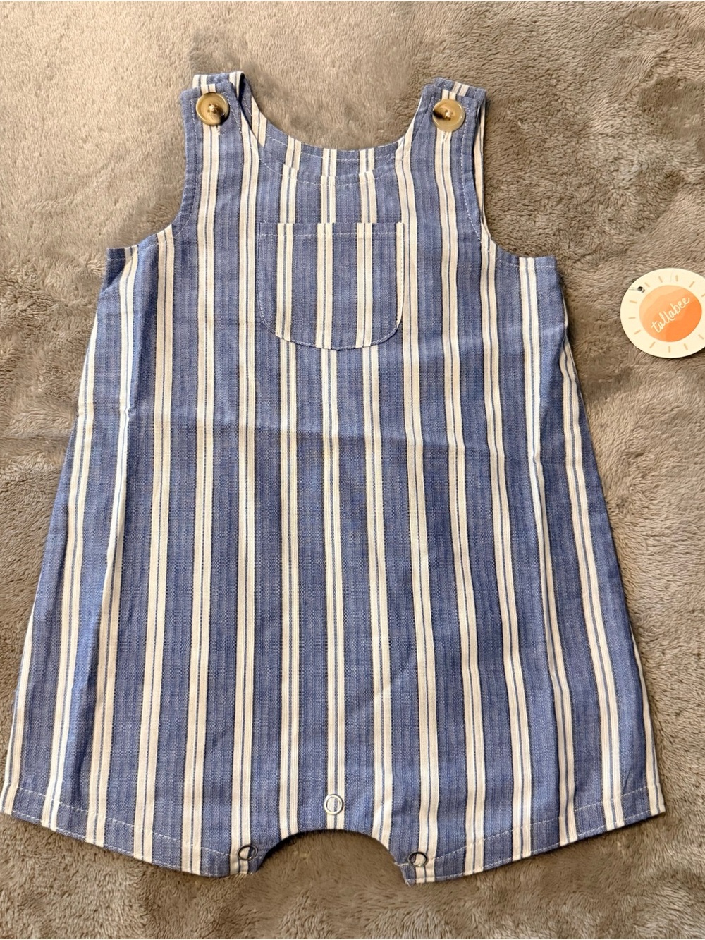 NWT Tullabee Baby Blue Stripe Romper 9-12M Sleeveless Preppy